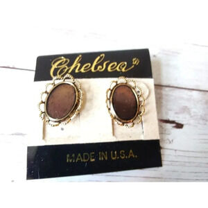 New On Card Vintage 1980s Black Mirror Earrings